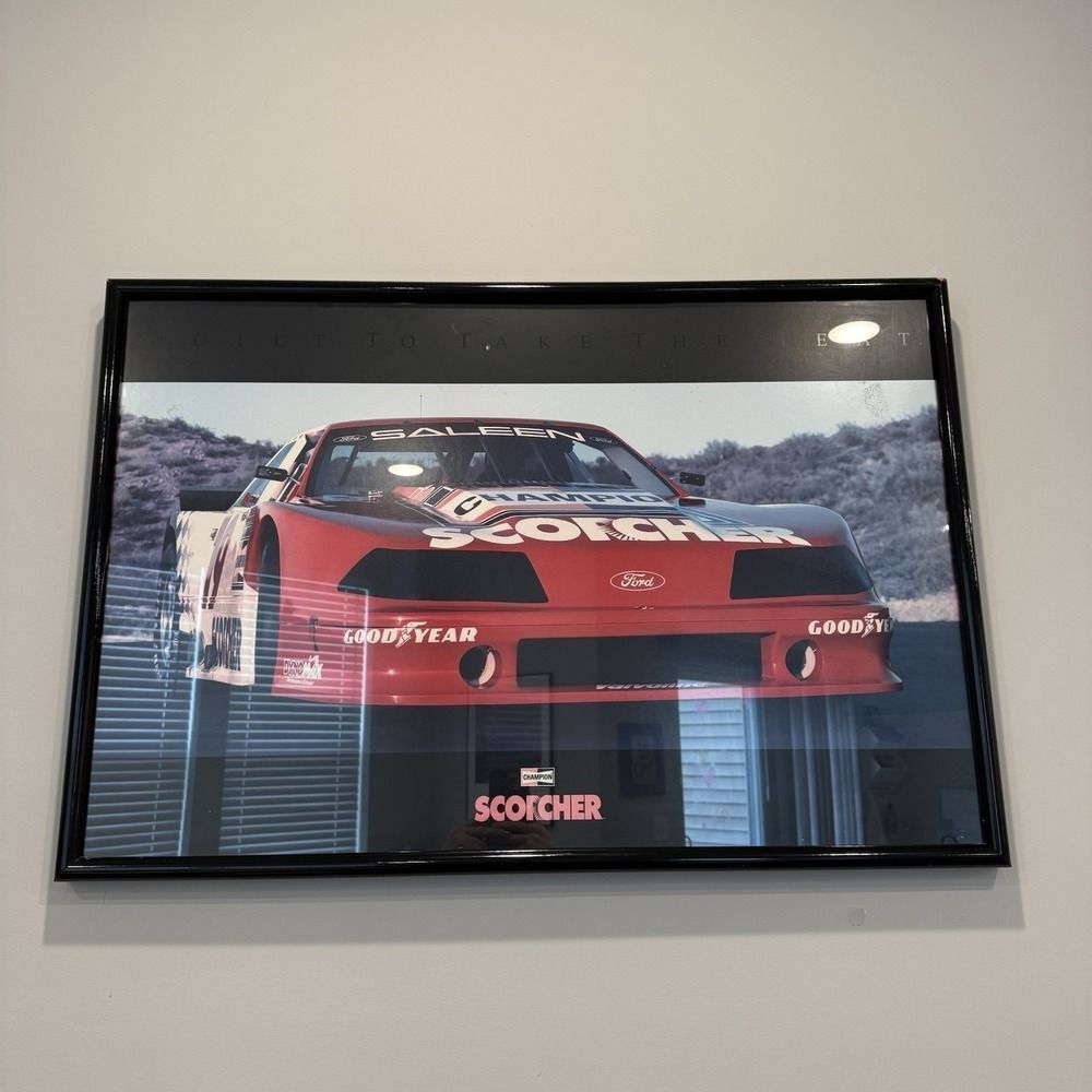 VTG 90s Saleen Ford Mustang Champion SCORCHER Trans-Am Dealership Sign Poster